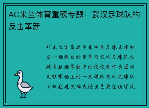 AC米兰体育重磅专题：武汉足球队的反击革新